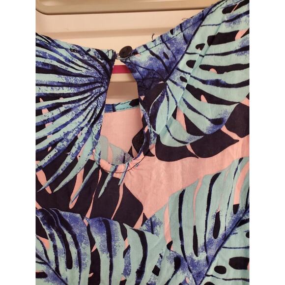 Women's Tribal Jeans Blue & Pink Tropical Jungle Floral Side Tie Tank | Size PS - Picture 9 of 13